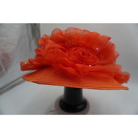 Whittall & Shon Designer Hat Orange Floral & Sequin Church Derby Tea party main image 8